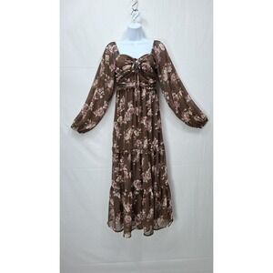 Romantic Floral Maxi Dress Tiered Ruffle BOHO SZ XS Milkmaid‎ Keyhole Whimsical